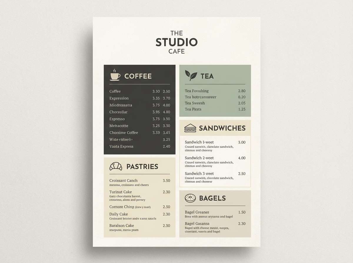 cafe menu layout print