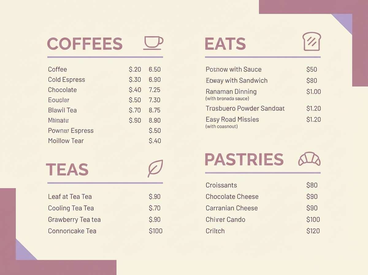 pastel cafe menu layout