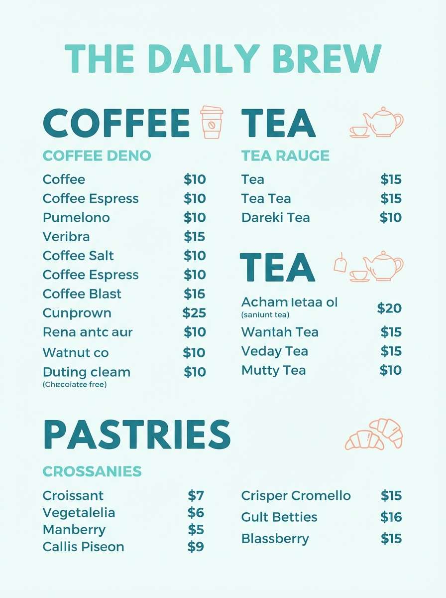 cafe menu poster design with green light blue color tone
