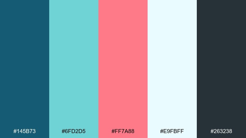 calm aquarium blue coral color palette with hex codes