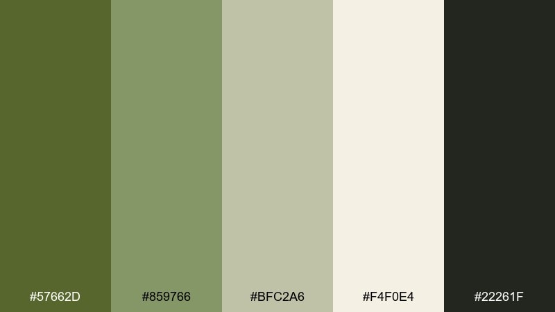 calm command green khaki color palette with hex codes