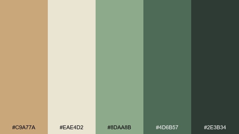 camel and sage color palette with hex codes
