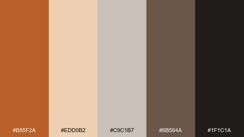 campfire neutrals raw sienna color palette with hex codes