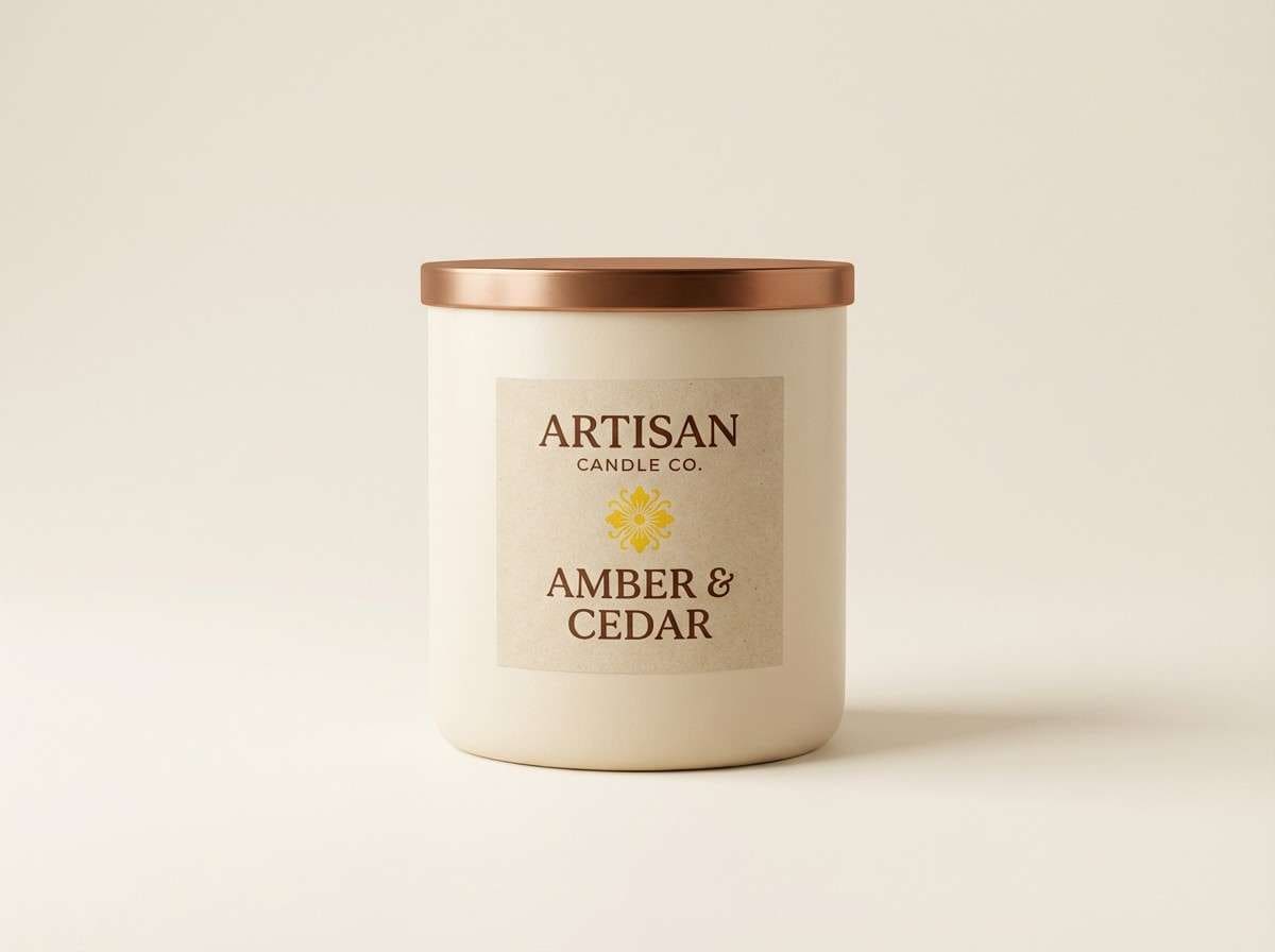 premium candle label in warm tones