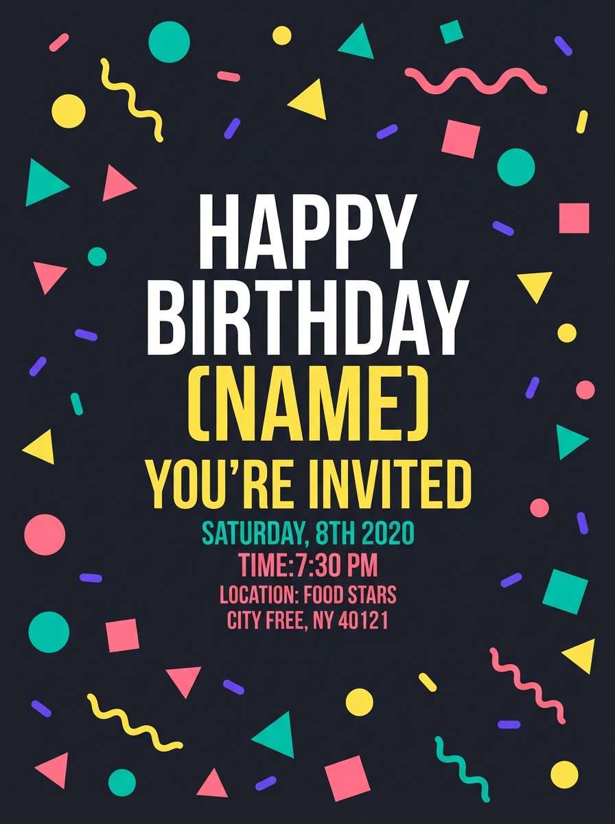 confetti invite with bold colors