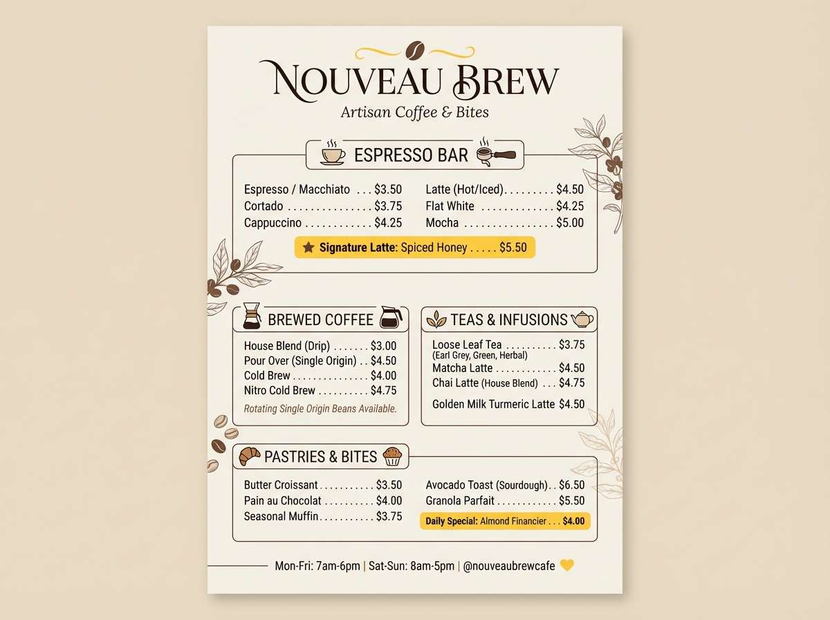 warm cafe menu design