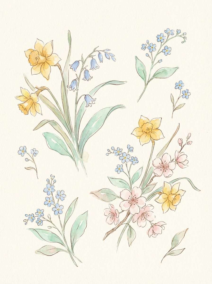 spring watercolor botanical