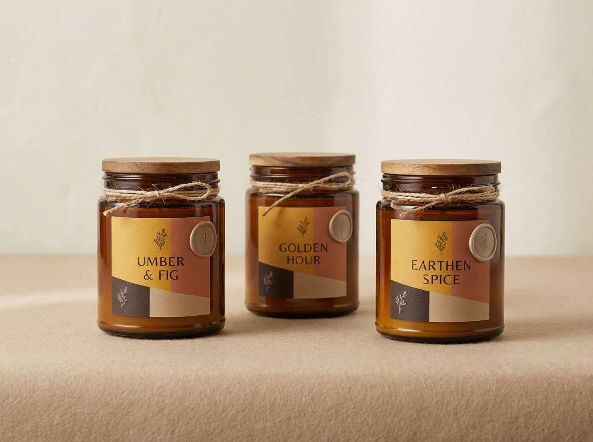 candle packaging in warm tones