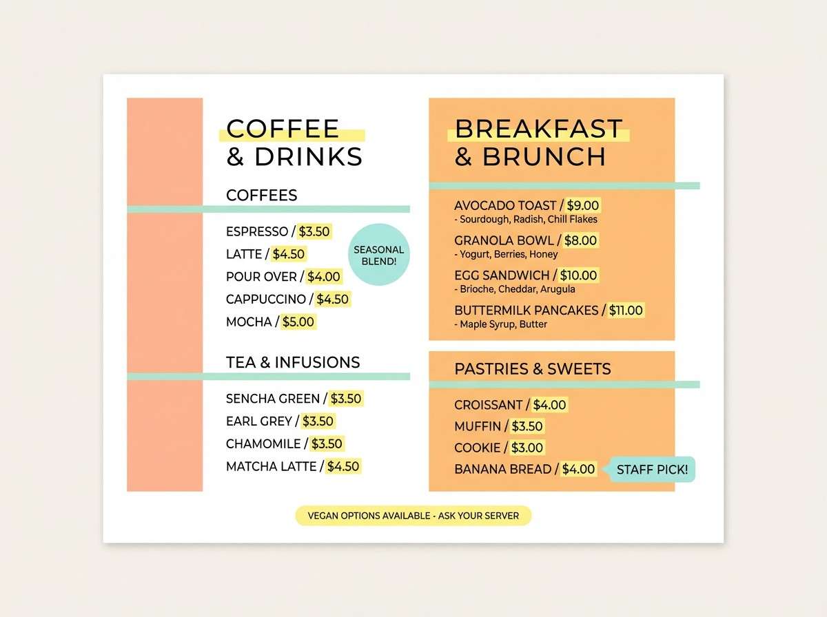 cafe menu layout
