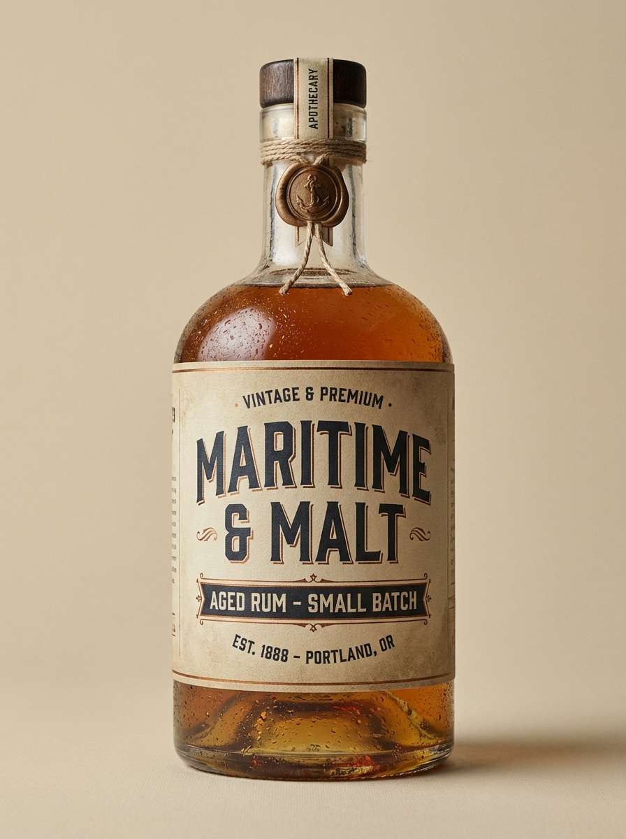spirits label studio shot in nautical color scheme