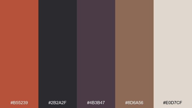 canyon nightfall burnt sienna color palette with hex codes