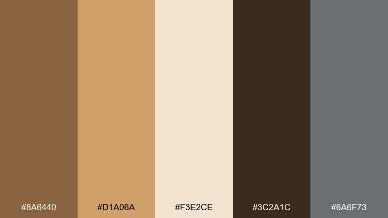 caramel smoke dark tan color palette with hex codes