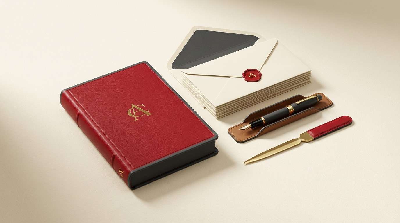 luxury stationery in cardinal tones