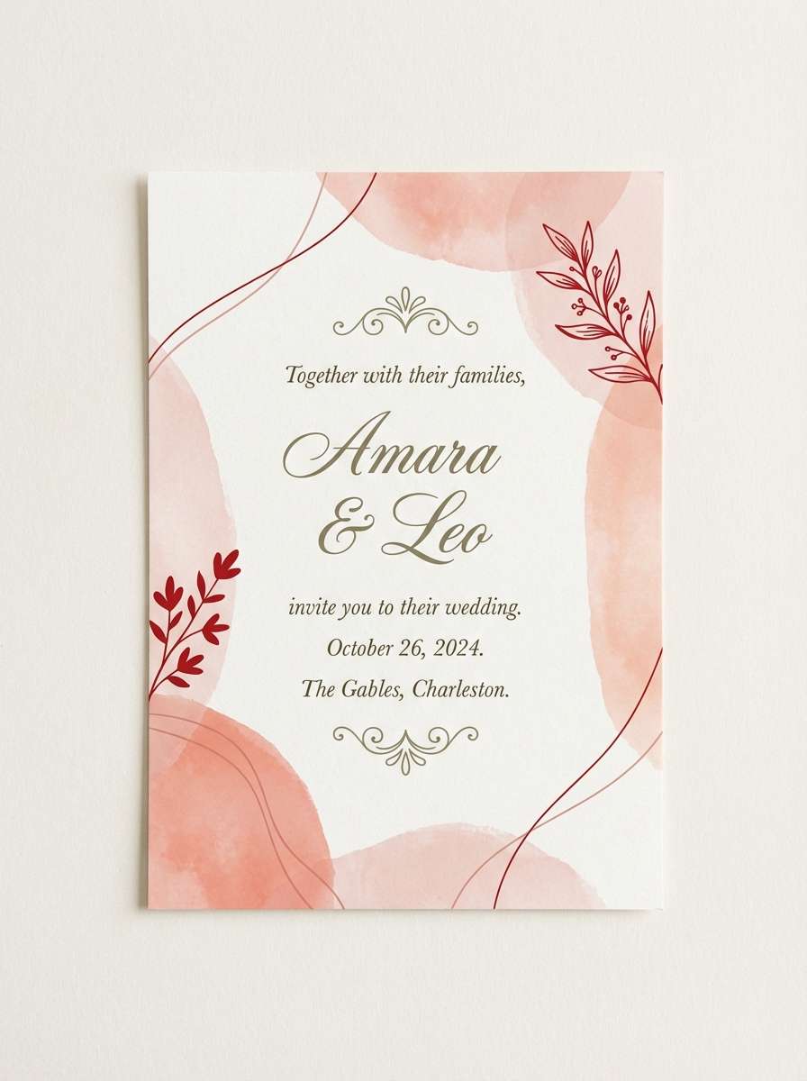 wedding invite in blush and red