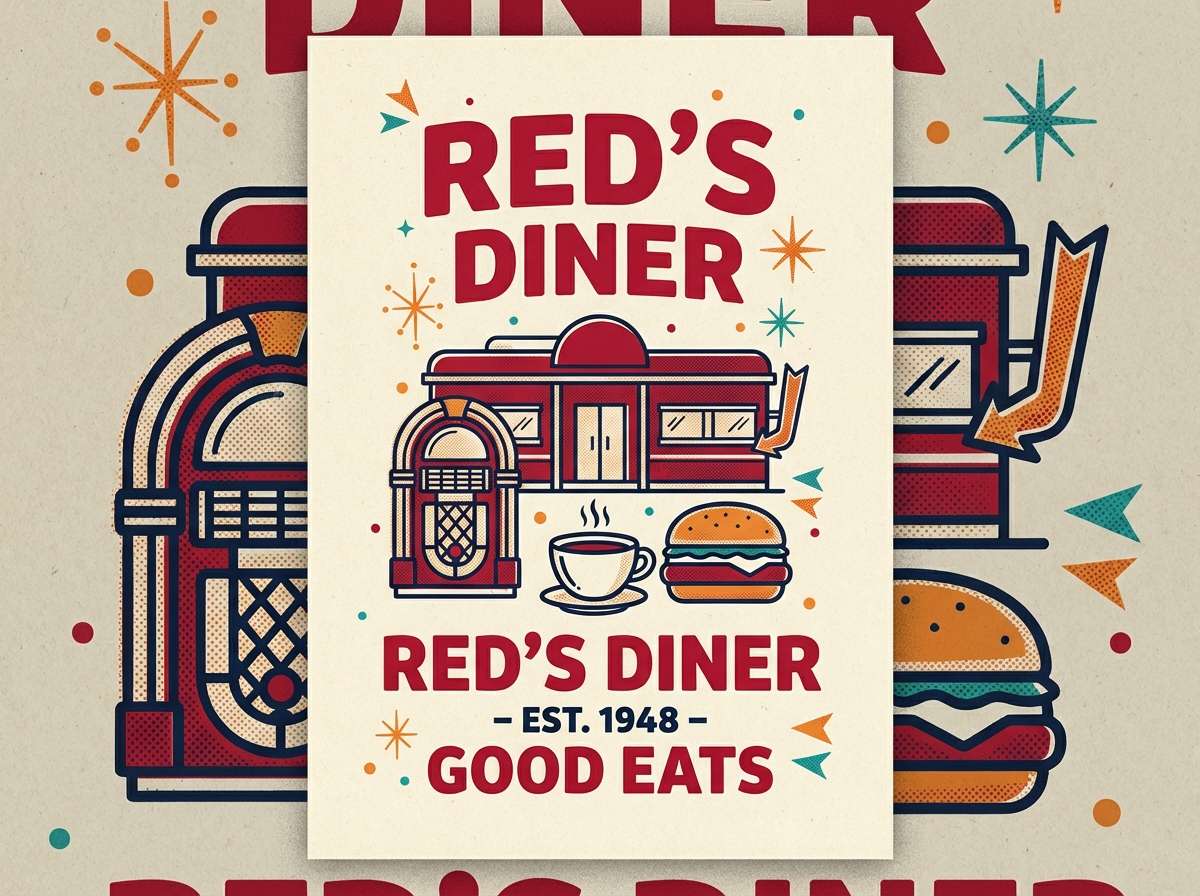 retro poster in cherry reds