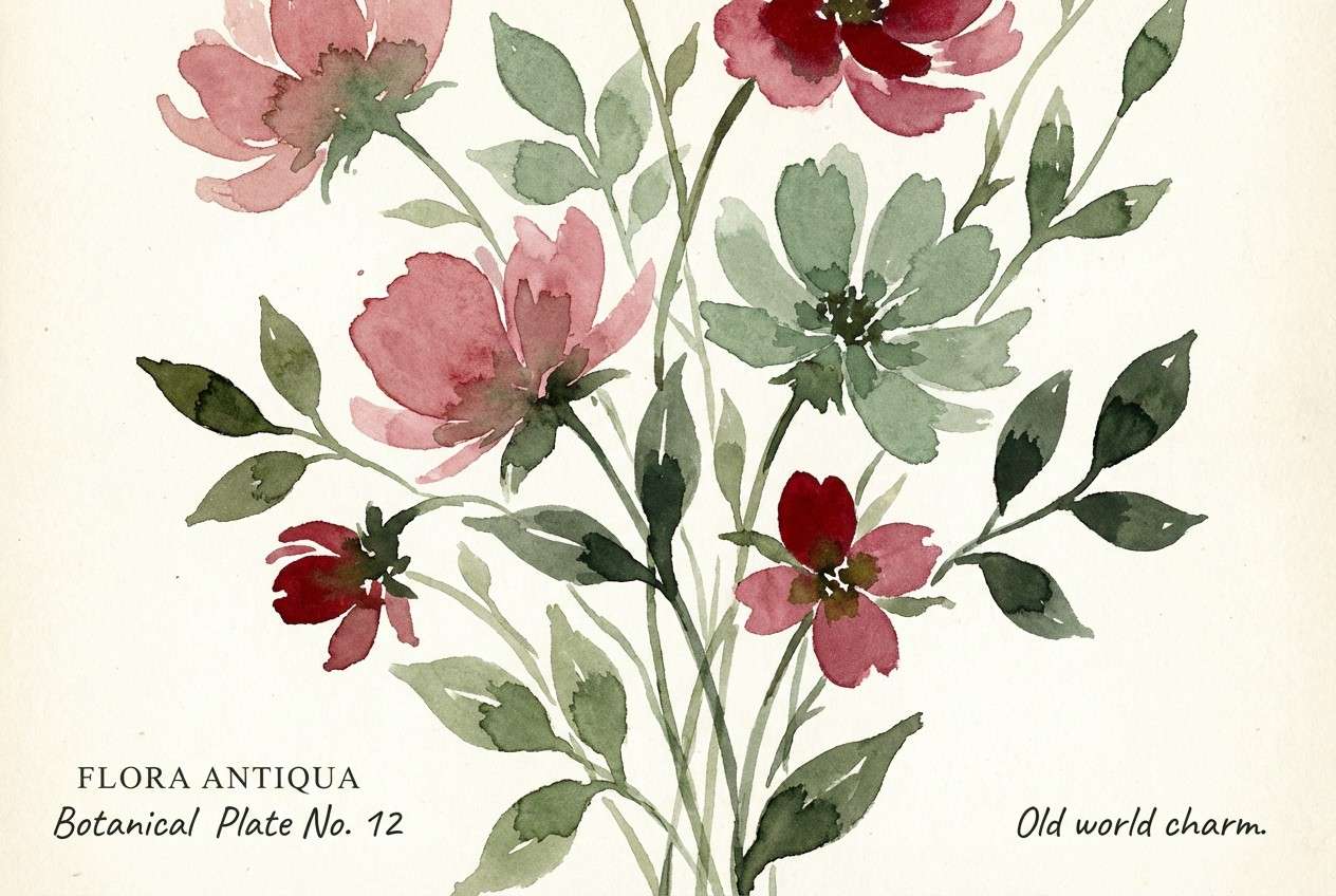 watercolor flowers and leaves