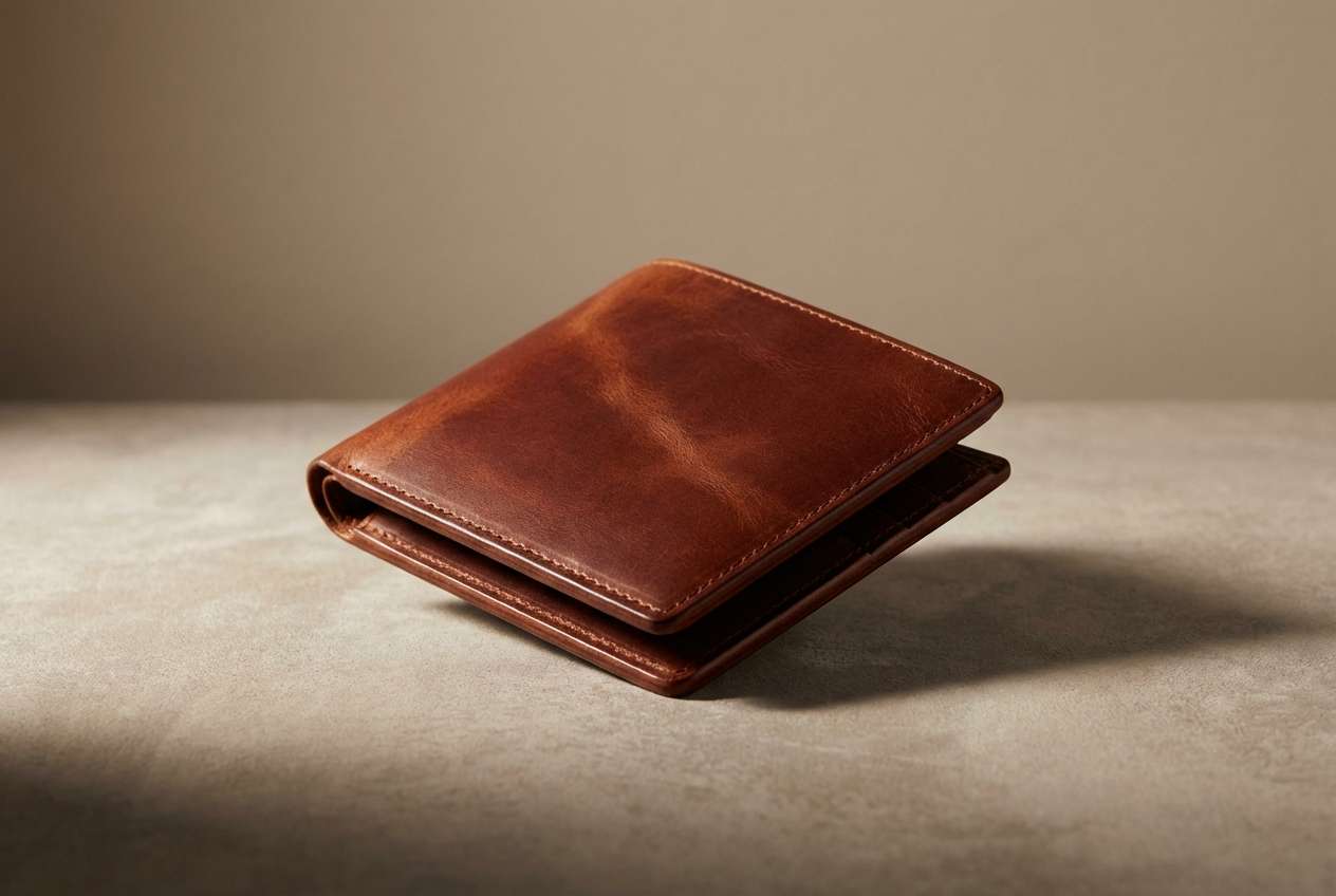 leather wallet product ad