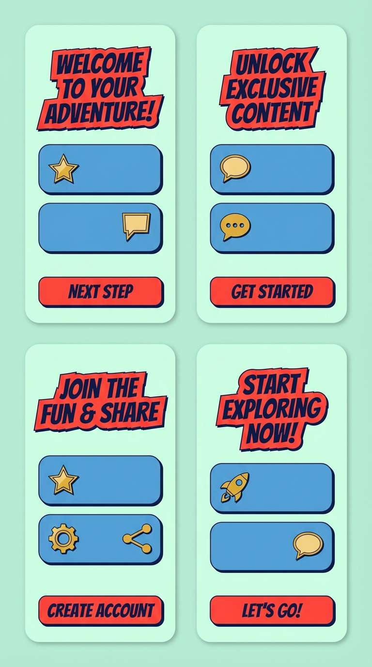 comic onboarding ui screens