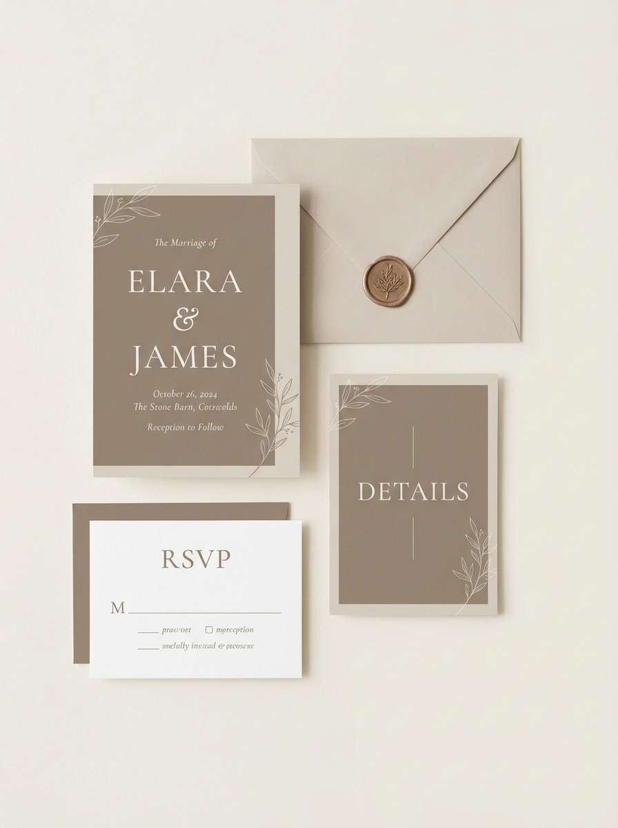 wedding invite in linen neutrals