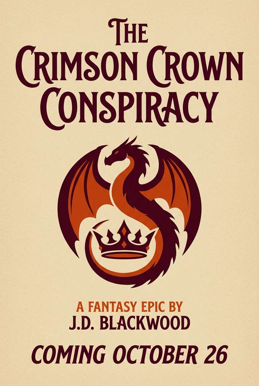 fantasy poster in maroon and ember