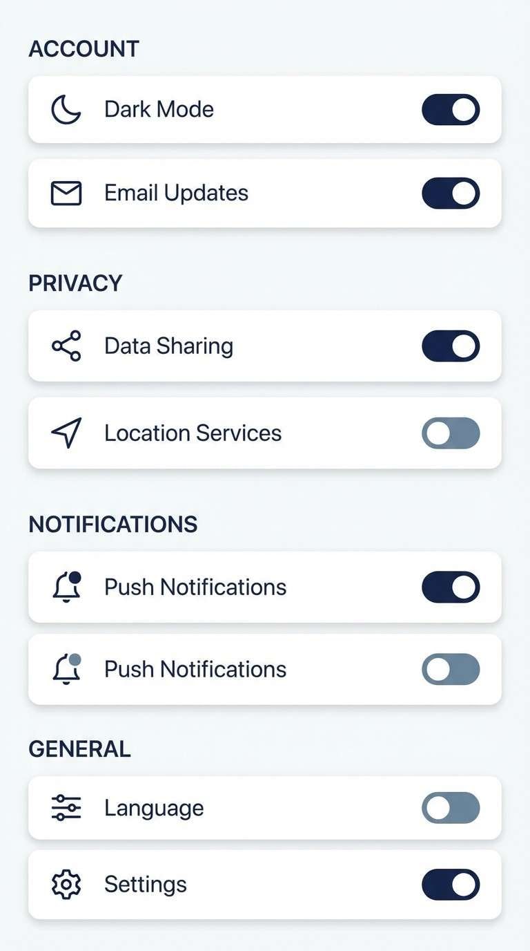settings ui in crisp winter blues
