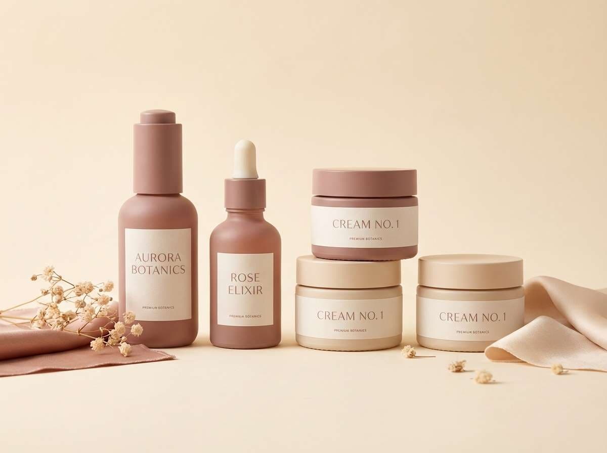 skincare packaging in dusty rose