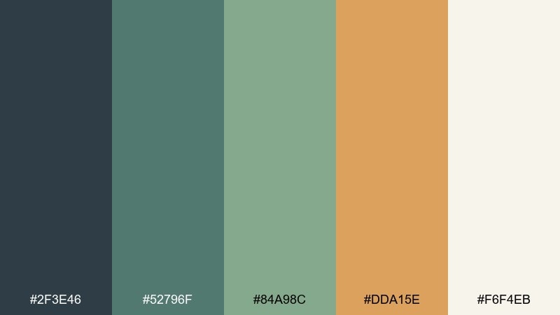 celadon and copper peacock color palette with hex codes