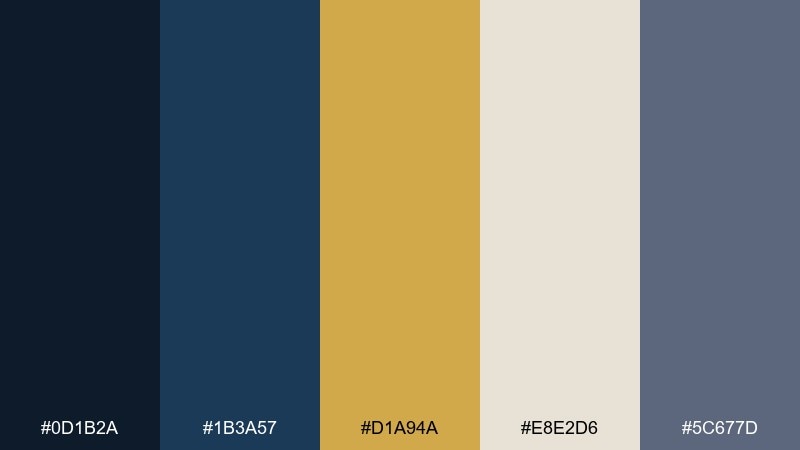 celestial brass gold dark blue color palette with hex codes