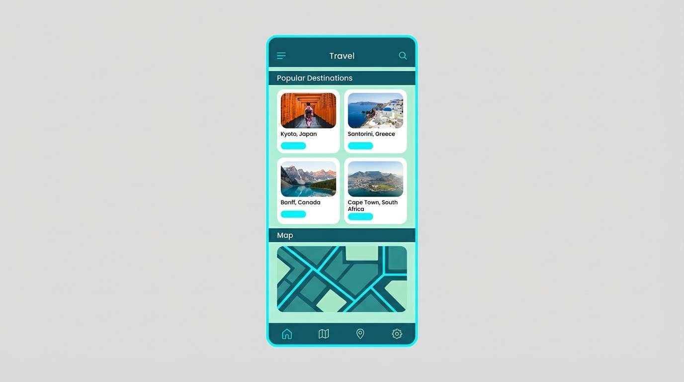 teal travel app ui
