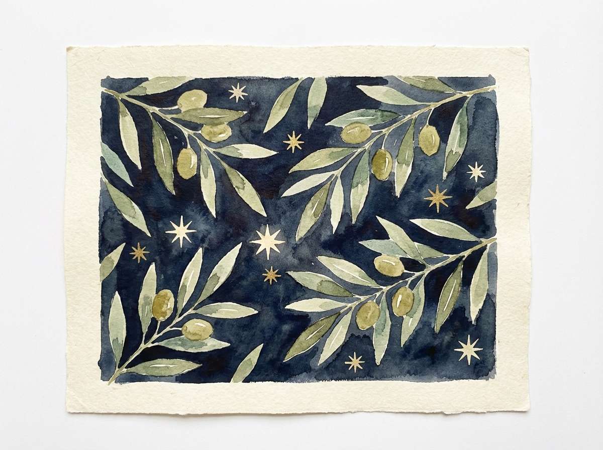 botanical watercolor night print