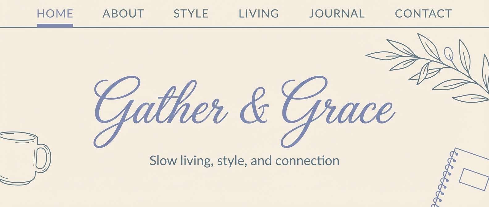 cream blog header layout