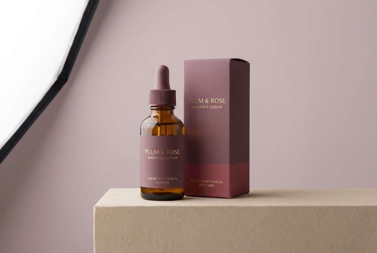 beauty packaging in rose tones