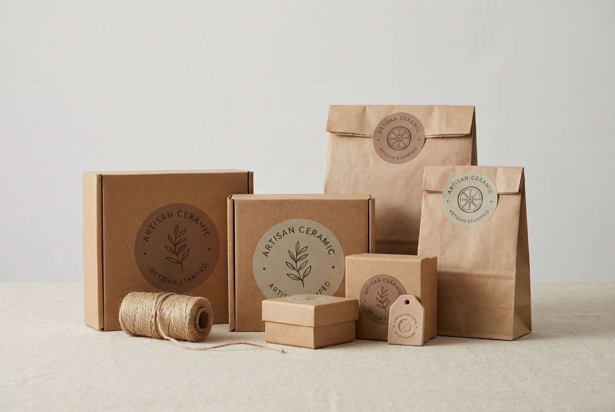 artisan packaging with sandstone tones
