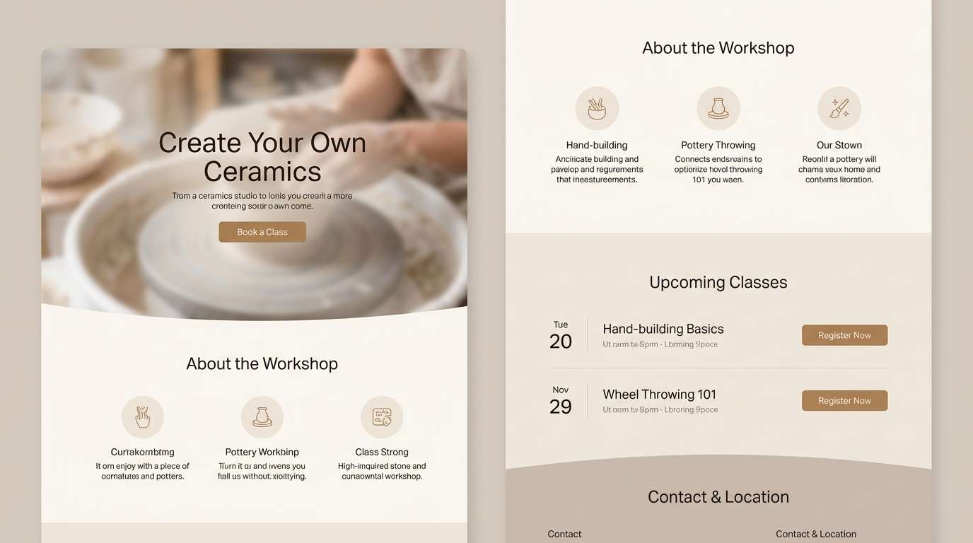 ceramics workshop landing page