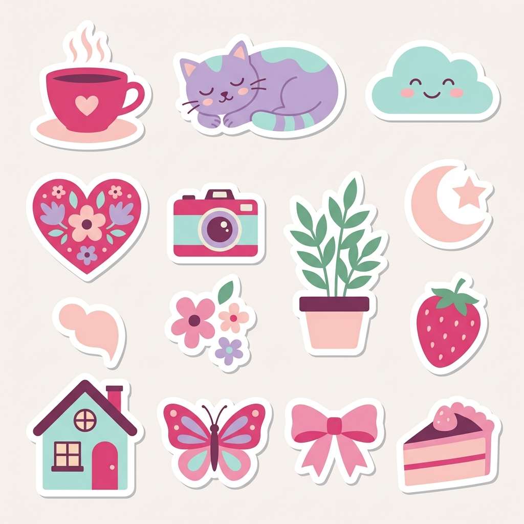 cerise pastel stickers