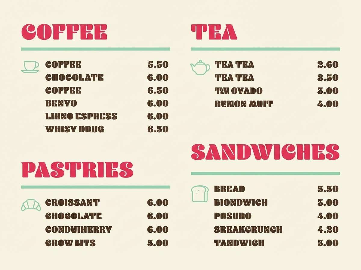 retro cerise cafe menu