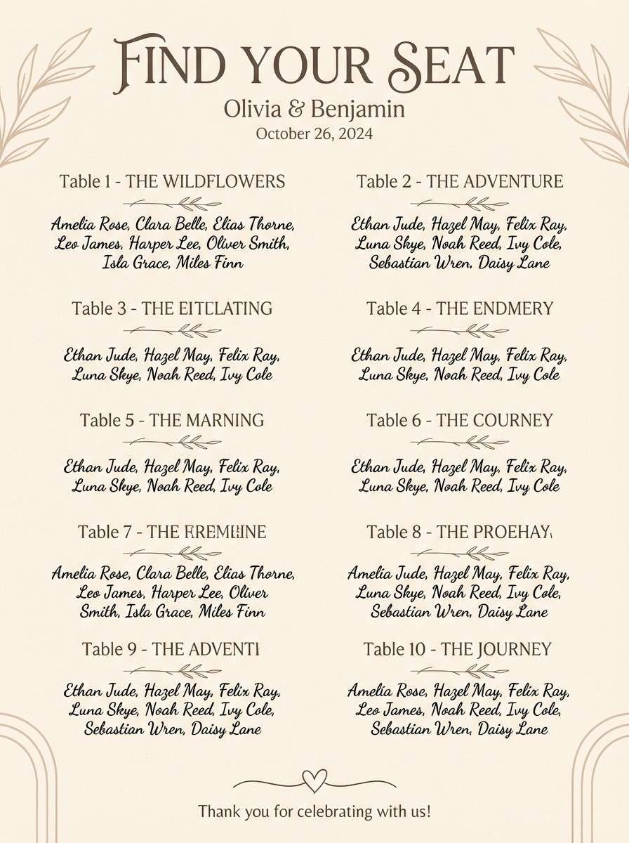 boho seating chart design