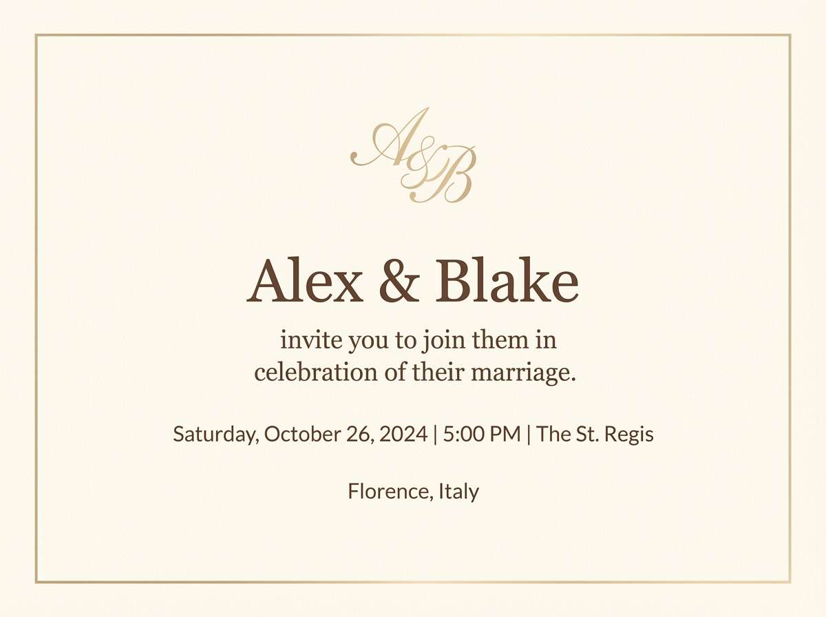 champagne wedding invitation