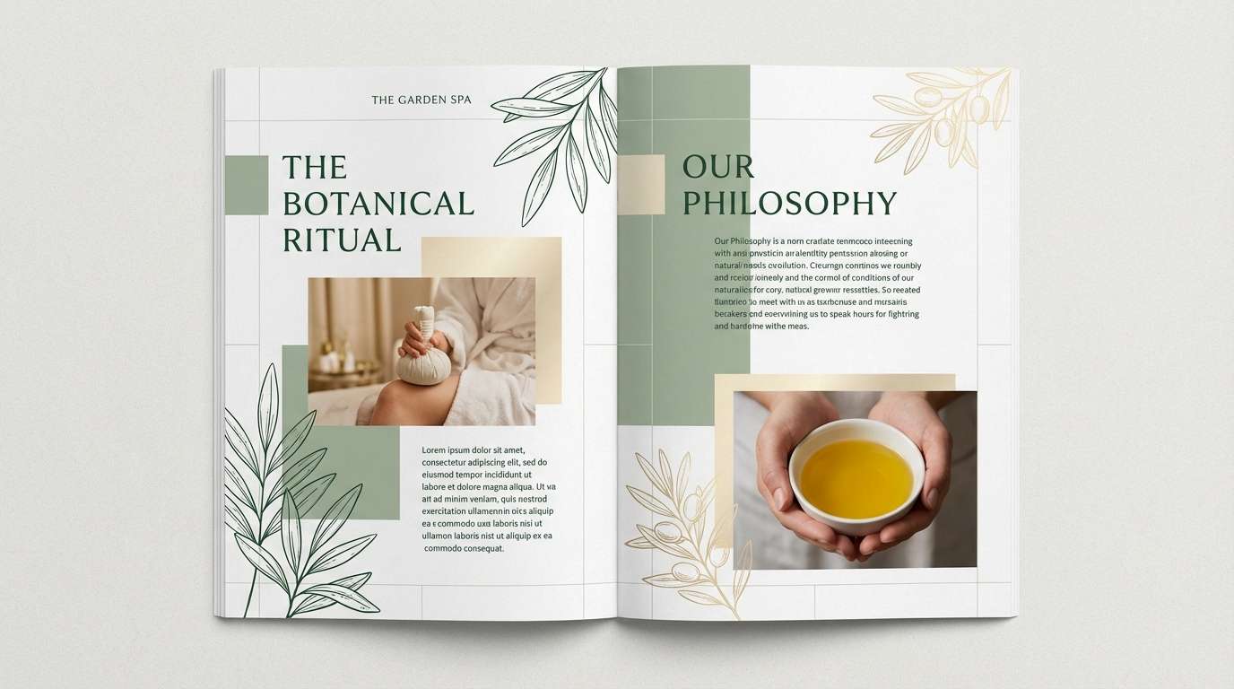spa brochure in sage and gold
