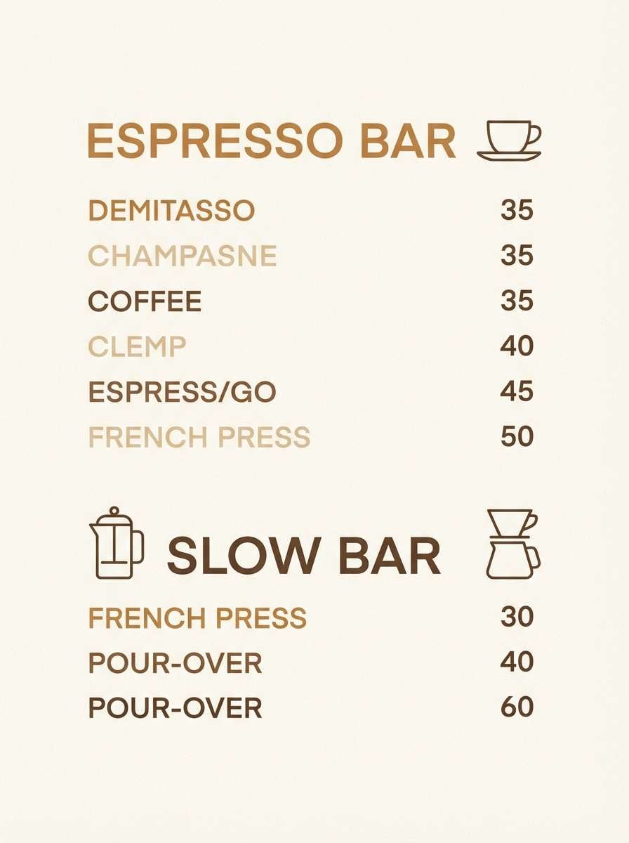 cafe menu in creamy mocha tones