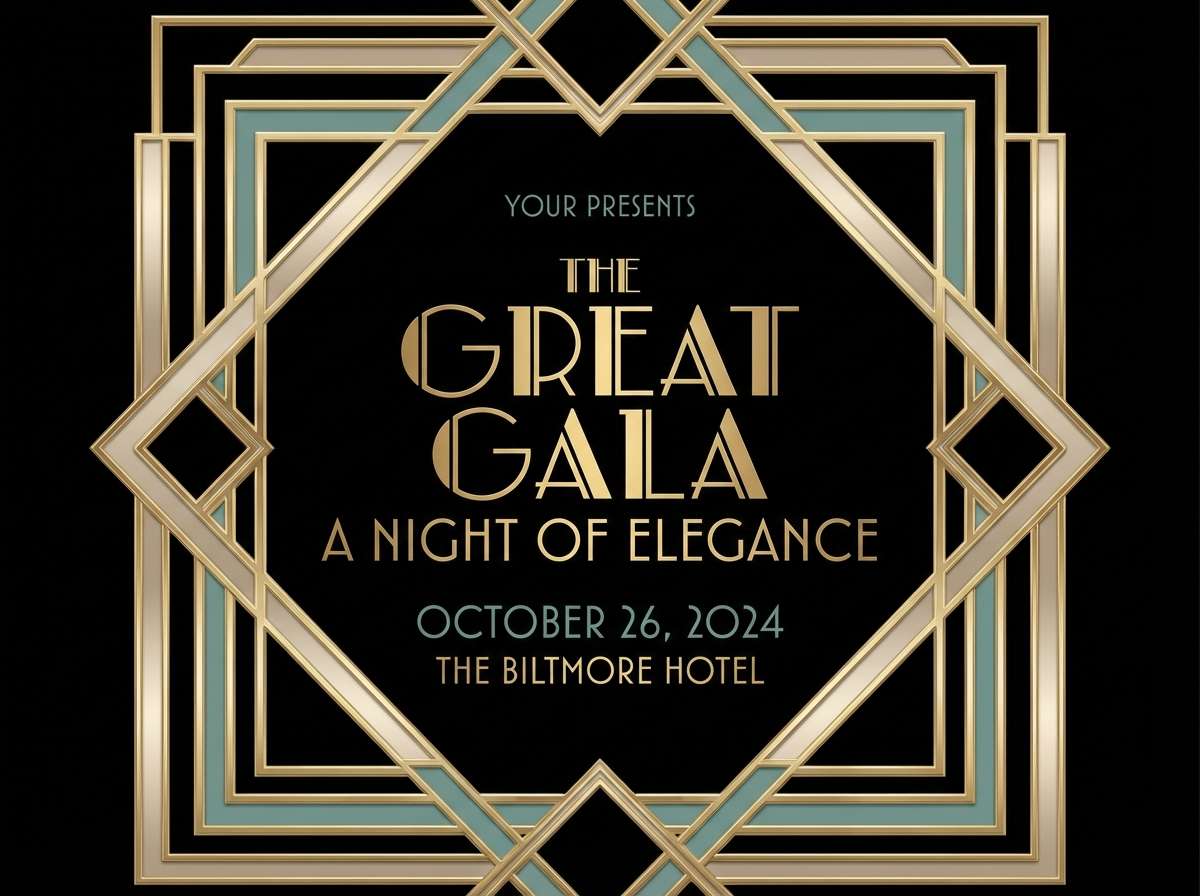 art deco invite with champagne gold