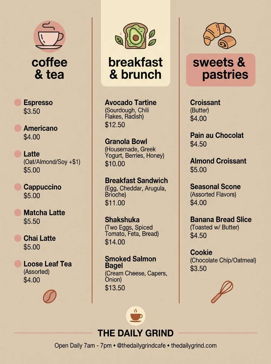 cafe menu blush cream