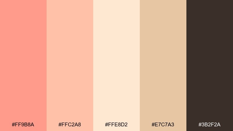 champagne sunset salmon peach color palette with hex codes