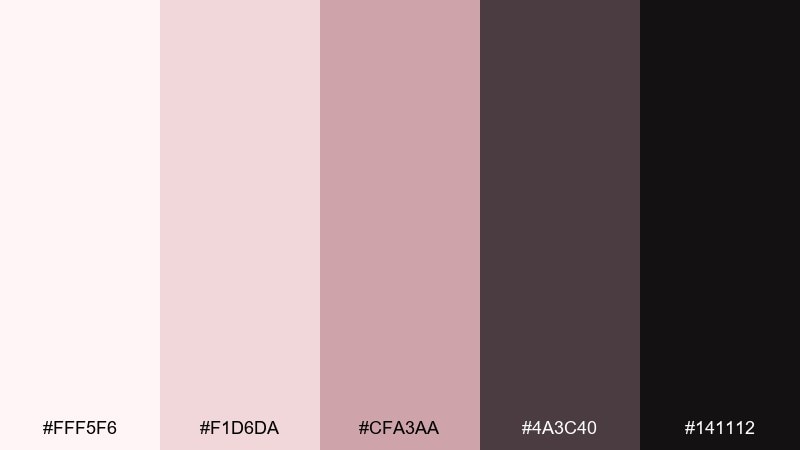 charcoal blush color palette with hex codes