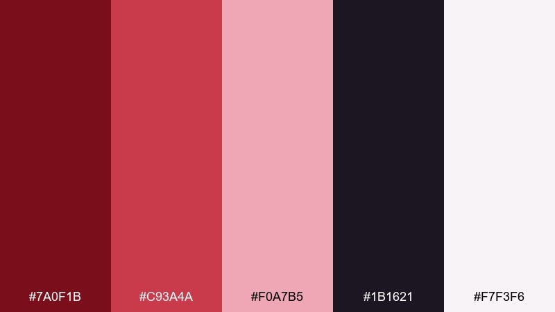 cherry blossom night ruby color palette with hex codes