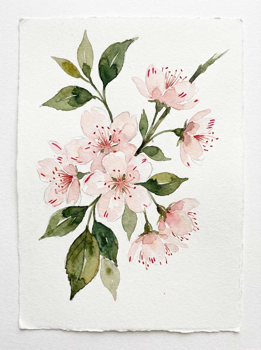 cherry blossom watercolor illustration