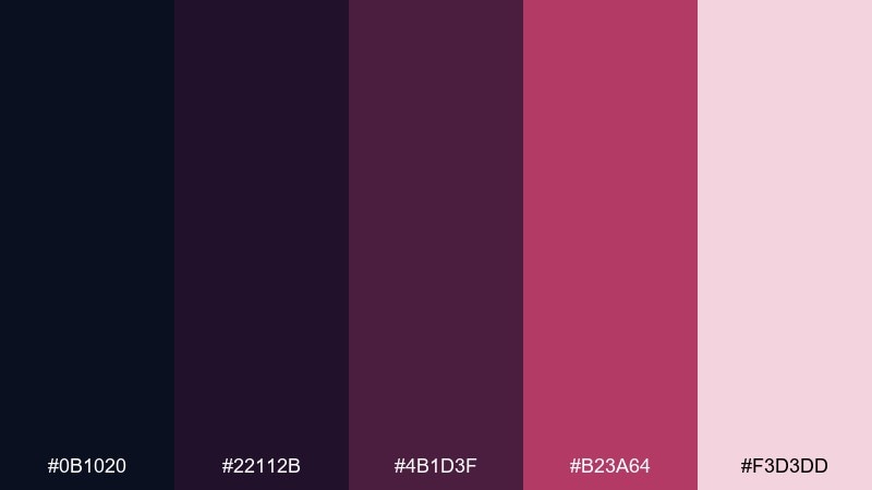 cherry noir midnight blue color palette with hex codes