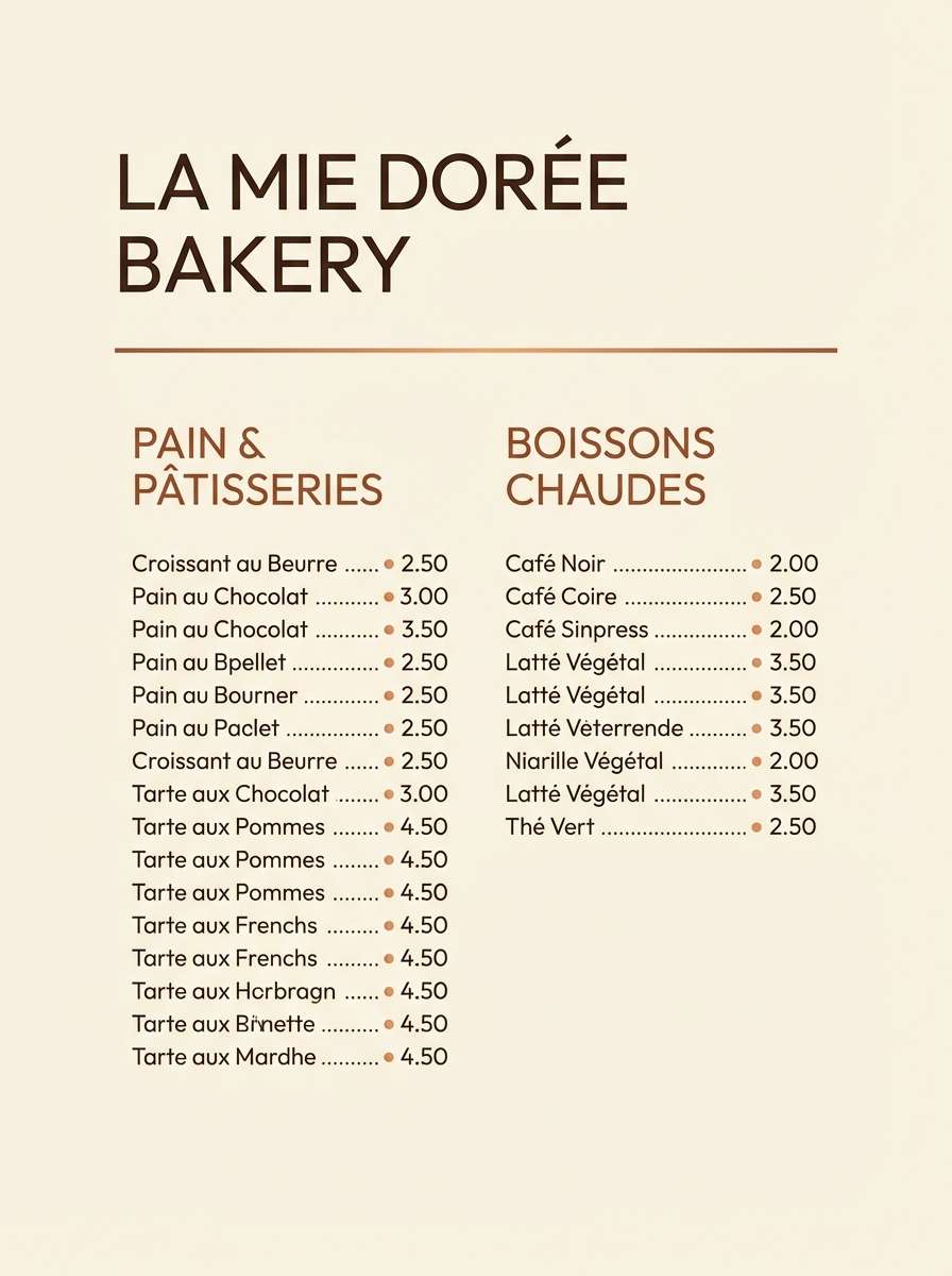 minimal bakery menu design