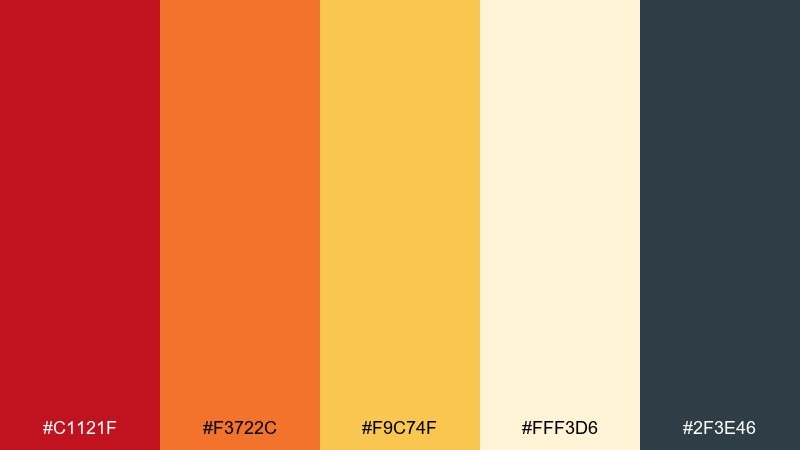 chili and butter red orange yellow color palette with hex codes