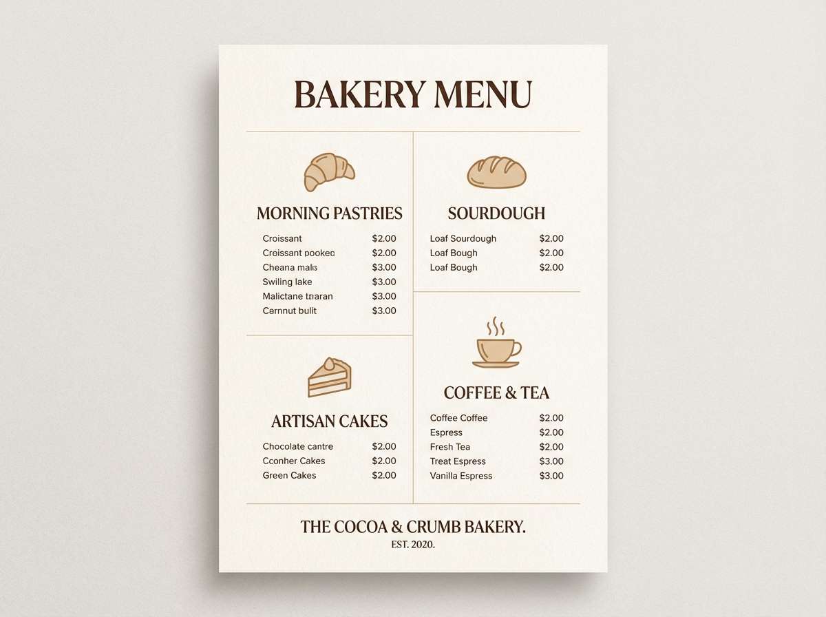 bakery menu in cocoa tones